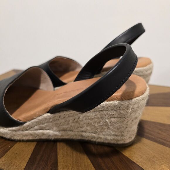 Spanish Sandal Co Wedge Espadrille Sandals EU 38 Black Summer 100% Leather Spain - Picture 6 of 13